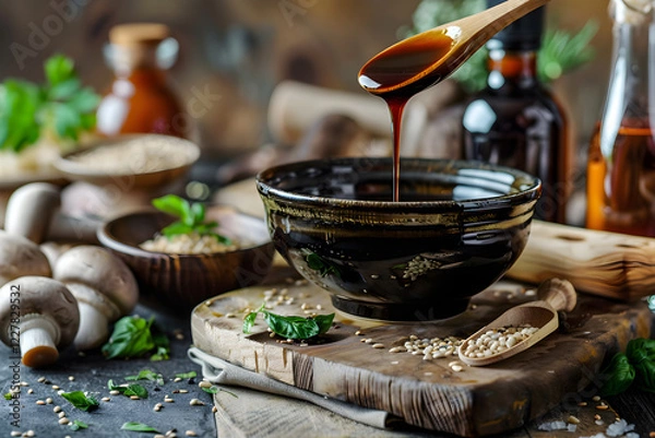 Obraz Exploring Culinary Substitutes for Oyster Sauce: From Soy and Miso to Worcestershire and Hoisin, Wide Variety of Flavorful Ingredients