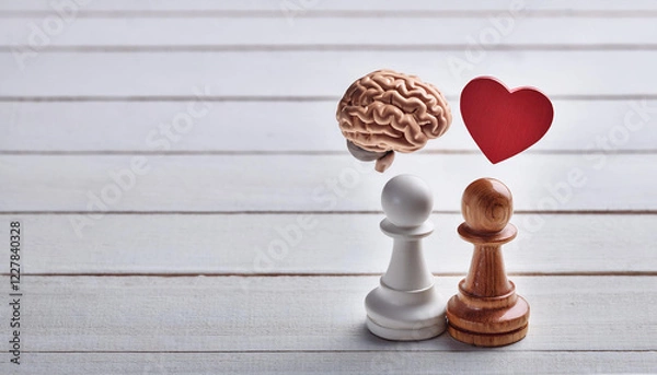 Obraz Chess Pawns with Brain and Heart Representing Logic vs Emotion