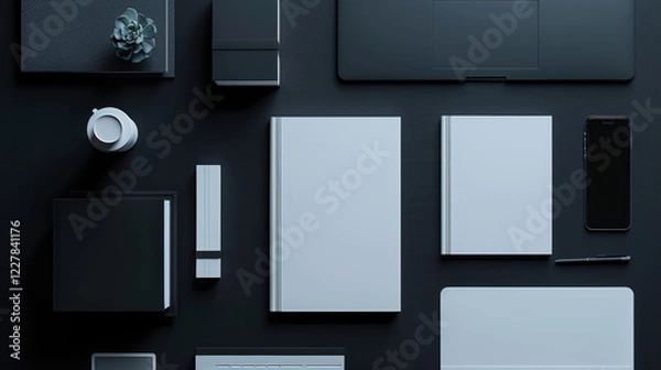 Fototapeta A collection of design elements arranged on a black background.