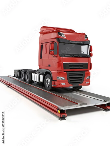 Obraz A truck or trailer carrying cargo undergoes a weighing procedure on truck scales. Neural network AI generated art