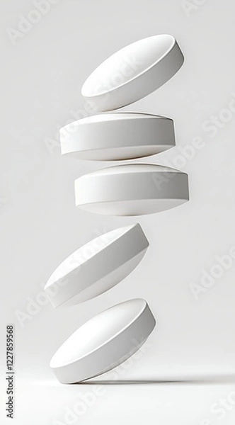 Fototapeta Floating White Pills in a Minimalist Style on a Light Background