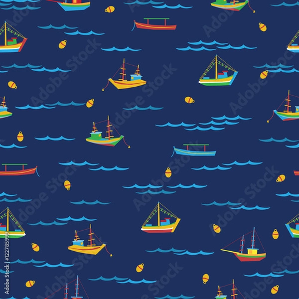 Obraz Fishing boats seamless pattern 