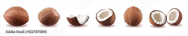 Fototapeta Set of coconuts in different positions, isolated on a white background