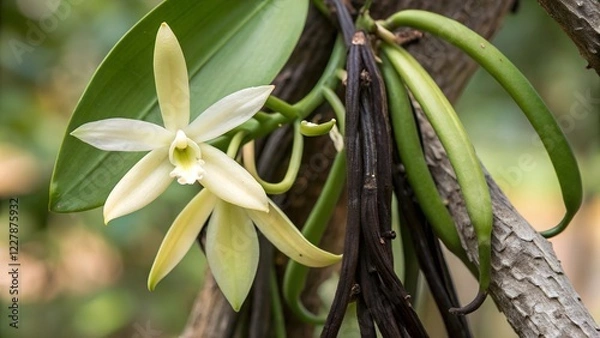 Fototapeta A close-up shot of a vanilla plant showing its delicate