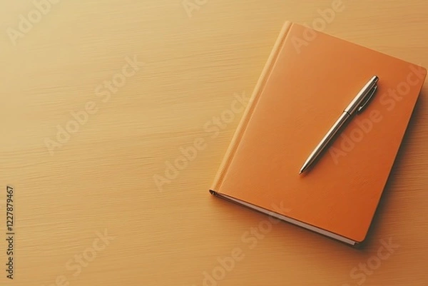 Obraz open agenda with pen placed diagonally high-quality leather cover in sharp focus natural warm light creating cozy workspace