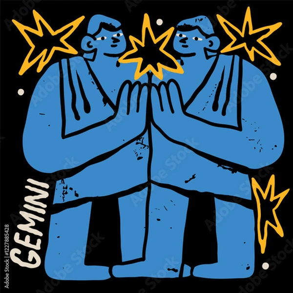 Obraz Gemini astrological zodiac sign. Cartoon unique modern style. Horoscope, zodiac Constellation. Hand drawn trendy Vector illustration. Magic, witchcraft, astrology concept. Isolated design element