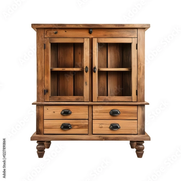 Fototapeta Isolated Pine tree rustic cabinet on a transparent background PNG