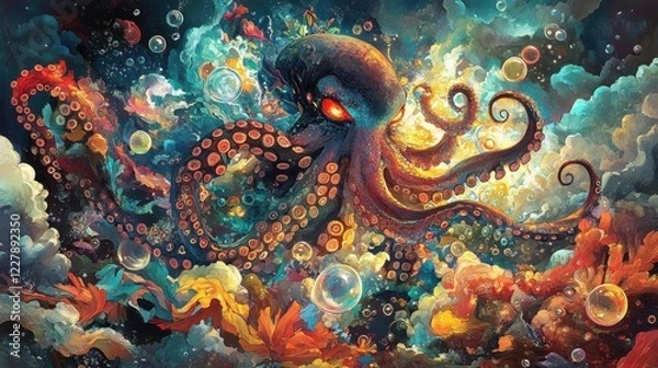 Obraz Surreal Octopus in Vibrant Ocean