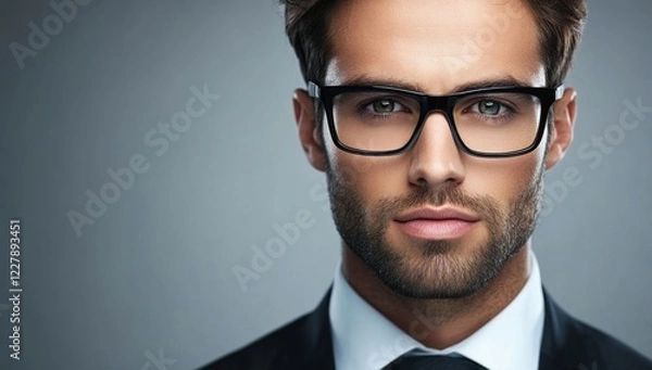 Fototapeta Portrait of a Confident Man in Glasses,  Stylish Businessman, Close-up Studio Shot