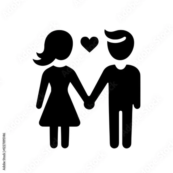 Fototapeta Minimalistic illustration of a couple holding hands with a heart above them on a light background for love and relationship concept