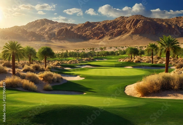 Fototapeta An artificial golf course. Relaxation for the rich. Generative AI