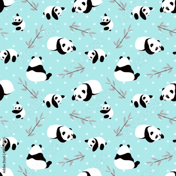 Fototapeta Panda bear vector background. Seamless pattern with cartoon panda.
