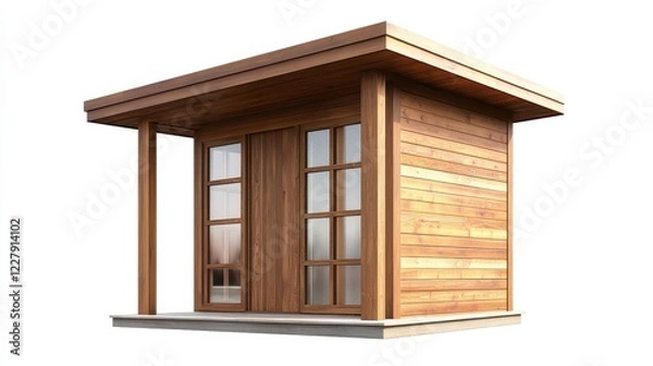 Fototapeta Modern Wooden Cabin with Large Windows and Simple Design