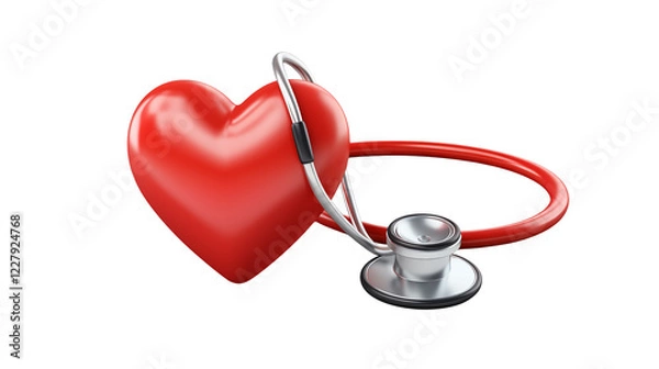 Fototapeta 3D Render of Red Heart with Stethoscope for Healthcare Medical Cardiology Concepts  Perfect for websites blogs presentations and marketing materials  Illustrative image for health and wellness