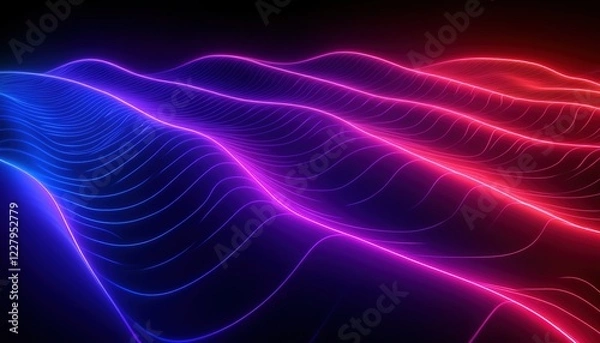 Obraz Neon wave landscape on dark background
