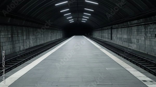 Obraz Empty subway platform with tracks and arched ceiling.