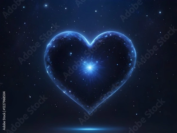 Fototapeta A cosmic-inspired heart glowing in a starry galaxy with a deep blue backdrop.
