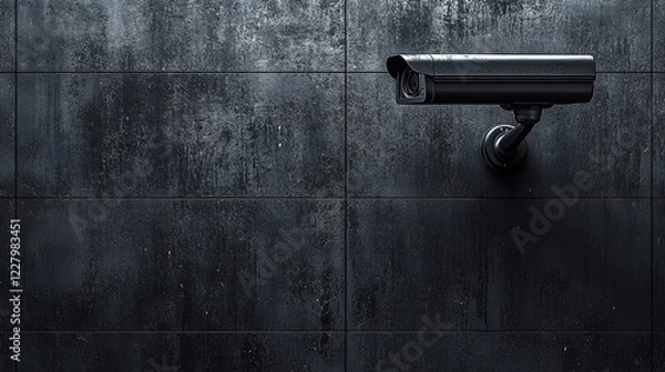Fototapeta Catch a camera CCTV security system on a dark wall background with copy space, 3D rendering illustration. 