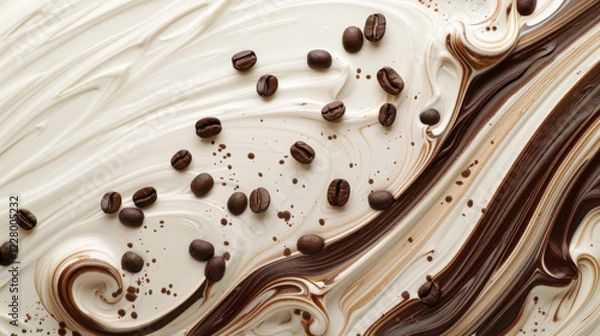 Fototapeta close up of chocolate cream with coffee beans