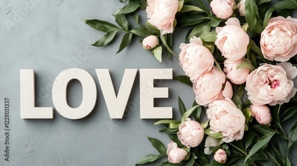 Obraz Beautiful pink peonies and green leaves create a stunning arrangement on a neutral background ideal for creative projects