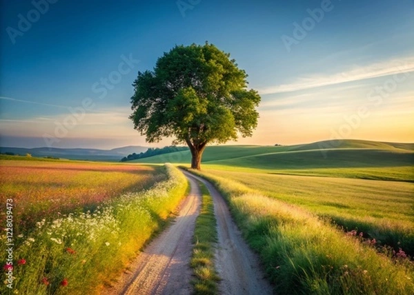 Obraz Minimalist Czech Republic Landscape: Rolling Hills and Fields