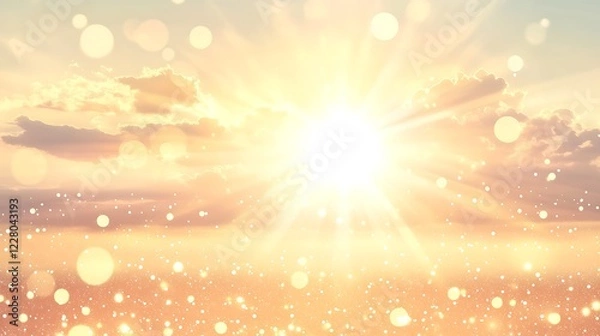 Fototapeta Golden Sunset Sky With Sparkling Lights And Clouds