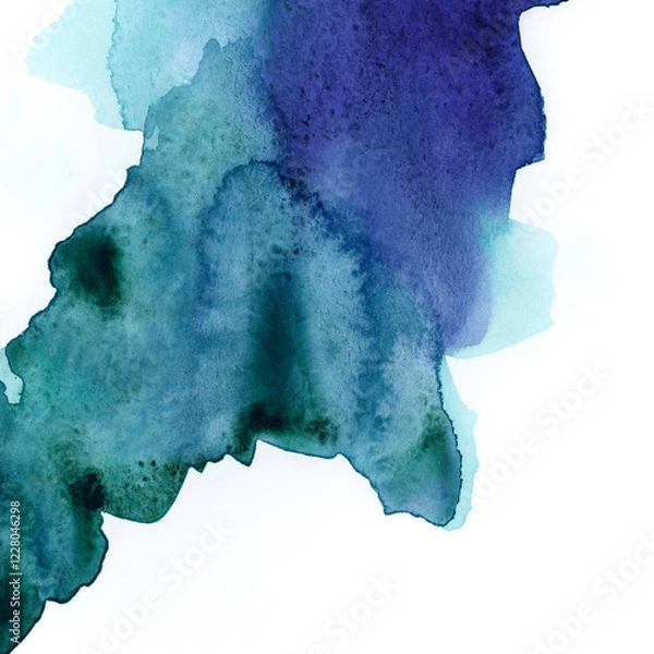 Fototapeta Bright painted blue and violet watercolor texture. Hand drawn background