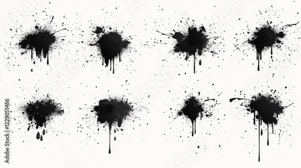 Fototapeta Black ink splashes isolated on white background. Grunge vector elements