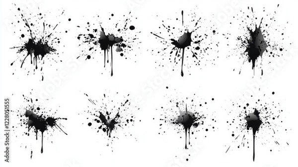 Fototapeta Black ink splashes isolated on white background. Grunge vector elements