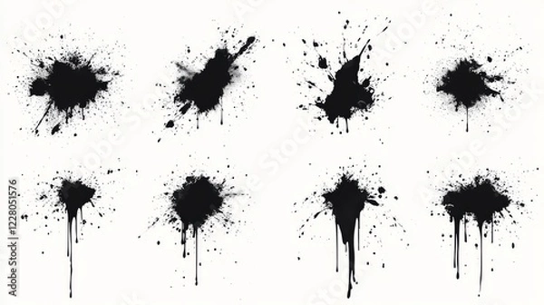 Fototapeta Black ink splashes isolated on white background. Grunge vector elements