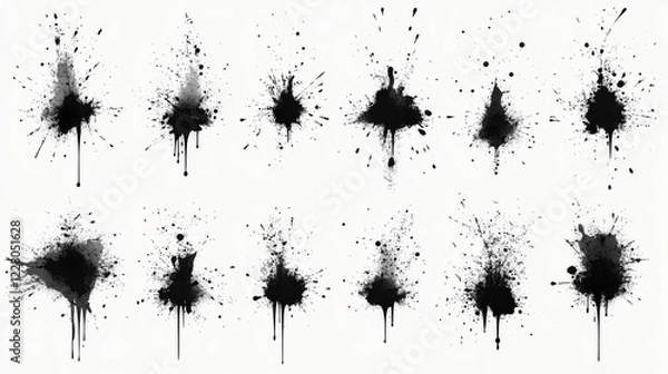 Fototapeta Black ink splashes isolated on white background. Grunge vector elements