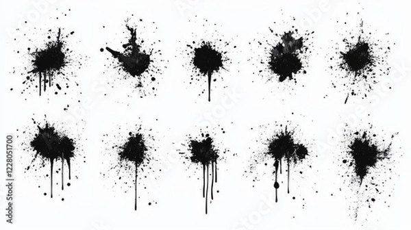 Fototapeta Black ink splashes isolated on white background. Grunge vector elements