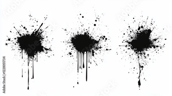 Fototapeta Black ink splashes isolated on white background. Grunge vector elements