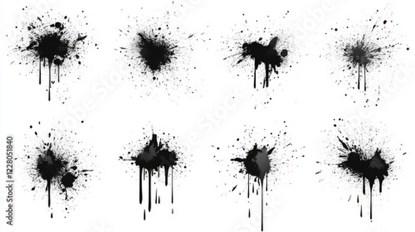 Fototapeta Black ink splashes isolated on white background. Grunge vector elements