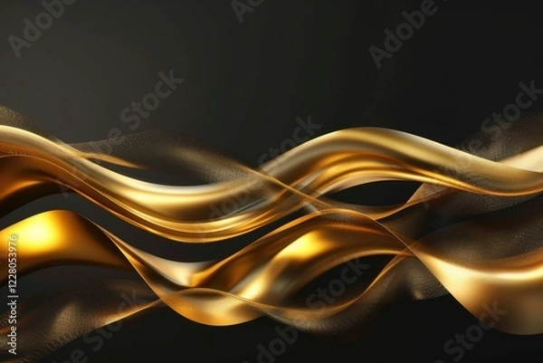 Fototapeta Elegant Black and Gold Abstract Fluid Waves with Shimmering Metallic Texture for Luxury, Modern Glamour, and High-End Design Backgrounds
