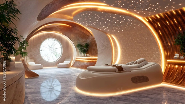 Fototapeta Elegant spa room with soft lighting, modern design, and a calming atmosphere for relaxation