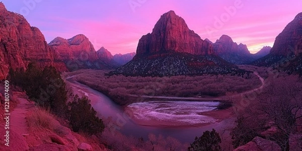 Fototapeta Grand Canyon at sunset with majestic rock formations and vibrant colors.