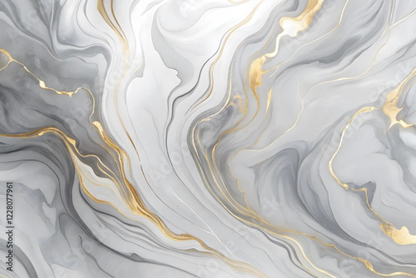 Fototapeta Elegant Gray and Gold Marble Swirl Abstract Painting Texture Background