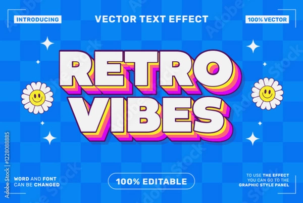 Fototapeta Editable text effect Retro Vibes 3d Cartoon template style premium vector
