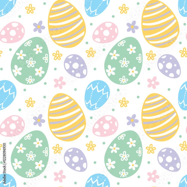 Fototapeta Easter eggs, spring.  Seamless pattern on white background. Vector.