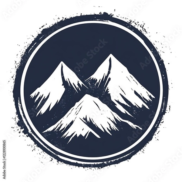 Fototapeta Mountain Peaks Within Circular Distressed Border Artistic Graphic Scene Nature Landscape