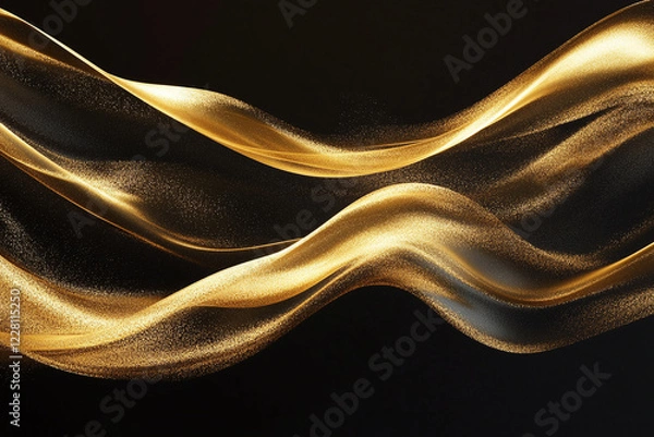 Fototapeta Elegant Flowing Golden Waves with Glowing Particles on a Dark Background, Abstract Futuristic Texture and Luxury Artistic Design