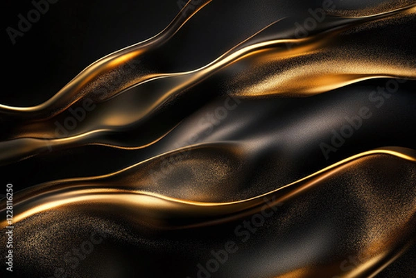 Fototapeta Elegant Flowing Golden Waves with Glowing Particles on a Dark Background, Abstract Futuristic Texture and Luxury Artistic Design