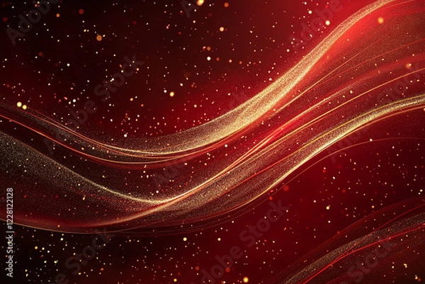 Fototapeta Elegant Golden Waves Flowing Over Vibrant Red Background, Luxury Abstract Design with Smooth Metallic Texture and Festive Curves