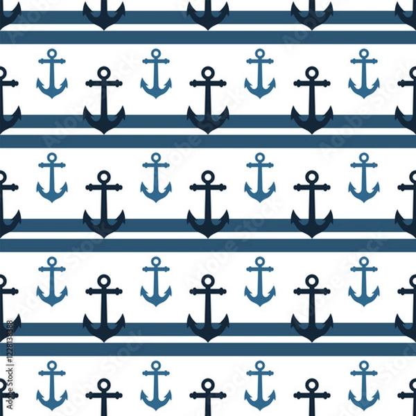 Fototapeta Seamless Nautical Anchor Pattern with Stripes
