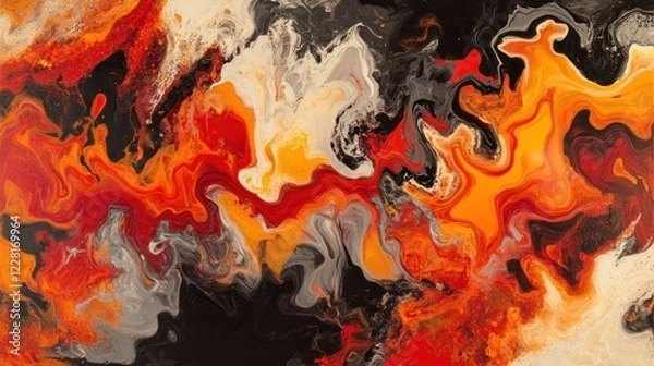 Fototapeta Abstract fiery swirls in orange red black and grey