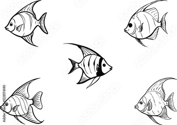 Fototapeta Modern sketch of a tropical fish with out background.