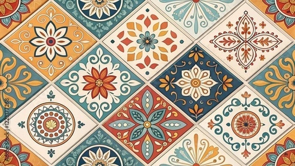 Fototapeta Multicolor Digital Wall Tile Decor For interior Home or Ceramic wall tile Design, Heavily Mixed Wall Art Decor For Home, wallpaper, linoleum, textile, web page background 
