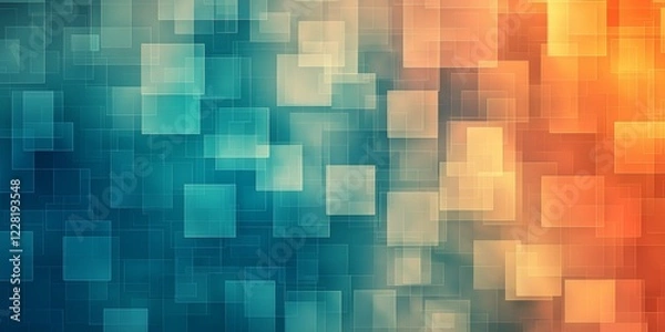 Obraz Abstract background with overlapping translucent squares in teal and orange hues