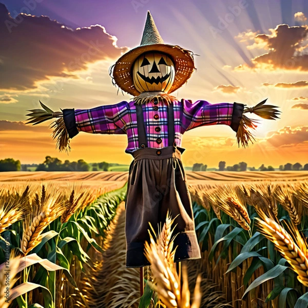 Obraz a scarecrow in a corn field